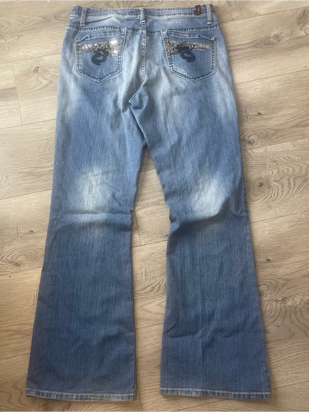 Crest Light Blue Boot-Cut Jeans with Sequin Back Pockets